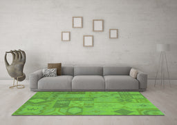 Machine Washable Patchwork Green Transitional Area Rugs in a Living Room,, wshcon433grn