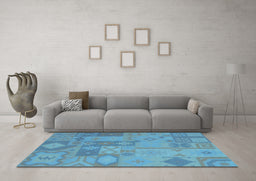 Machine Washable Patchwork Light Blue Transitional Rug in a Living Room, wshcon433lblu