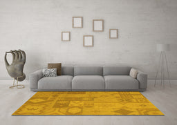 Machine Washable Patchwork Yellow Transitional Rug in a Living Room, wshcon433yw
