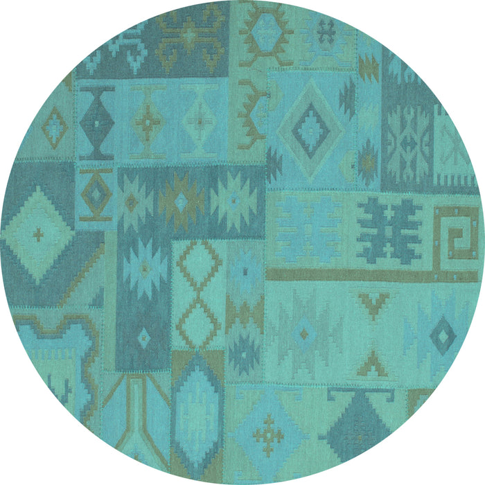 Round Patchwork Turquoise Transitional Rug, con433turq