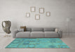 Machine Washable Patchwork Turquoise Transitional Area Rugs in a Living Room,, wshcon433turq