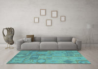 Machine Washable Patchwork Turquoise Transitional Rug, wshcon433turq