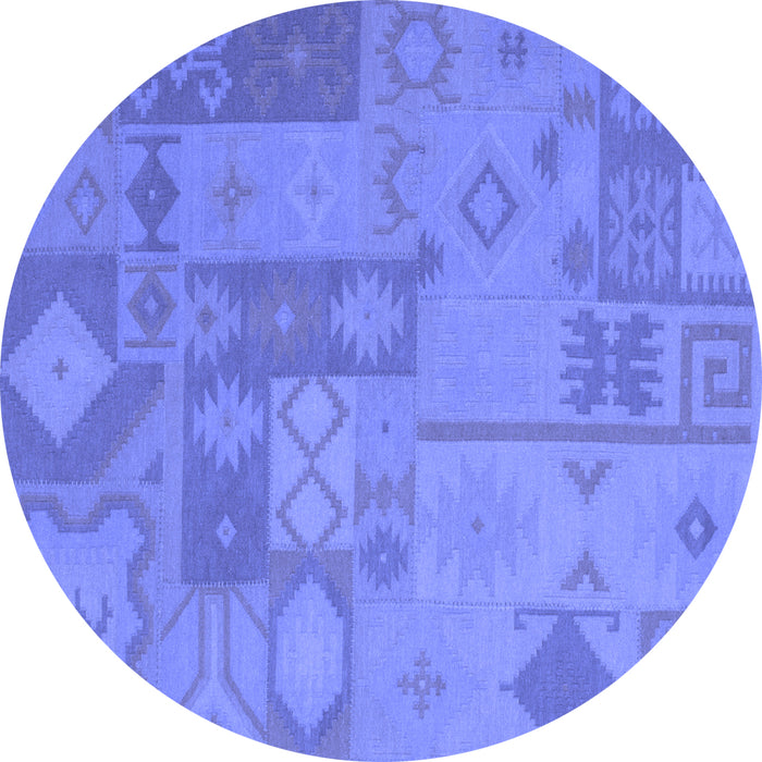 Round Patchwork Blue Transitional Rug, con433blu