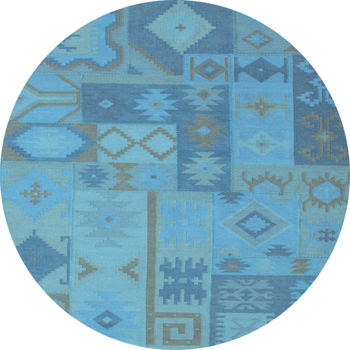 Round Patchwork Light Blue Transitional Rug, con433lblu