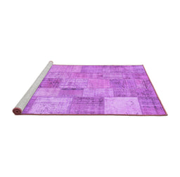 Sideview of Machine Washable Patchwork Purple Transitional Area Rugs, wshcon434pur