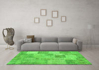 Machine Washable Patchwork Green Transitional Rug, wshcon434grn