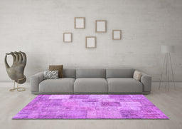 Machine Washable Patchwork Purple Transitional Area Rugs in a Living Room, wshcon434pur