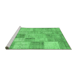 Sideview of Machine Washable Patchwork Emerald Green Transitional Area Rugs, wshcon434emgrn