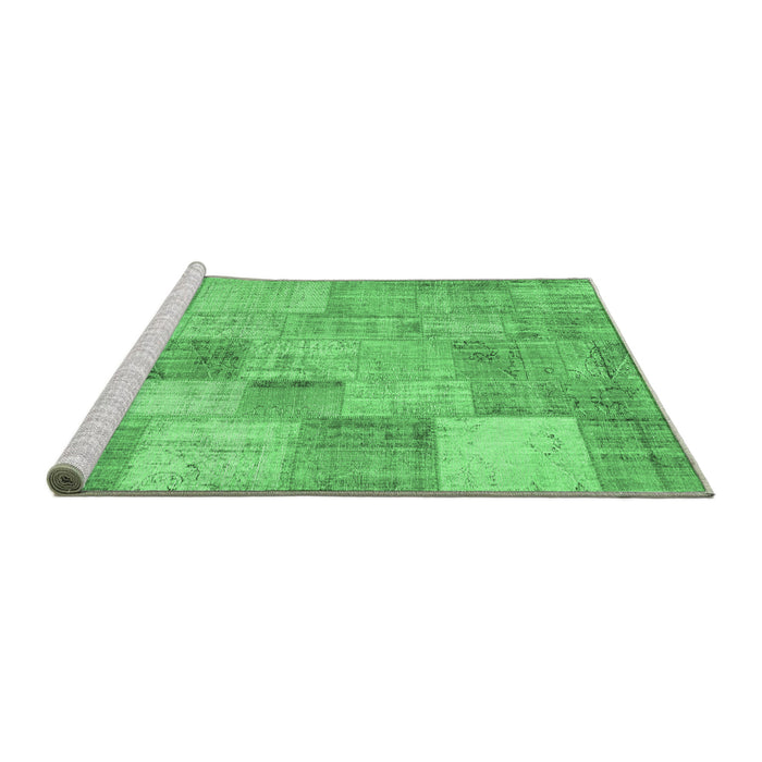 Sideview of Machine Washable Patchwork Emerald Green Transitional Area Rugs, wshcon434emgrn