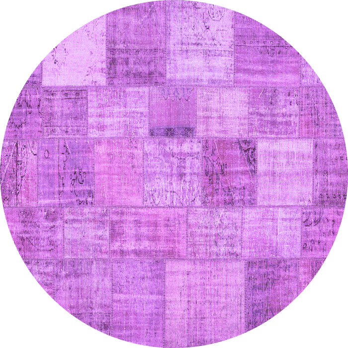 Round Machine Washable Patchwork Purple Transitional Area Rugs, wshcon434pur