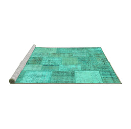 Sideview of Machine Washable Patchwork Turquoise Transitional Area Rugs, wshcon434turq