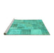 Sideview of Machine Washable Patchwork Turquoise Transitional Area Rugs, wshcon434turq