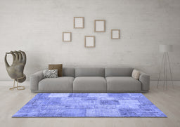 Machine Washable Patchwork Blue Transitional Rug in a Living Room, wshcon434blu