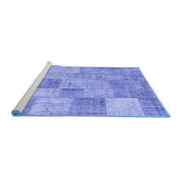 Sideview of Machine Washable Patchwork Blue Transitional Rug, wshcon434blu