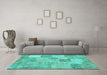 Machine Washable Patchwork Turquoise Transitional Area Rugs in a Living Room,, wshcon434turq