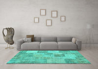 Machine Washable Patchwork Turquoise Transitional Rug, wshcon434turq