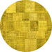 Round Machine Washable Patchwork Yellow Transitional Rug, wshcon434yw