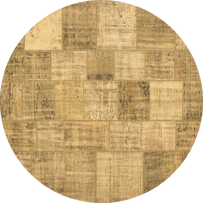 Round Machine Washable Patchwork Brown Transitional Rug, wshcon434brn