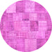 Round Machine Washable Patchwork Pink Transitional Rug, wshcon434pnk