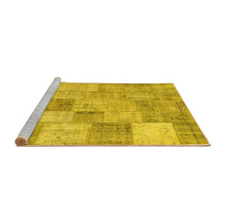 Sideview of Machine Washable Patchwork Yellow Transitional Rug, wshcon434yw