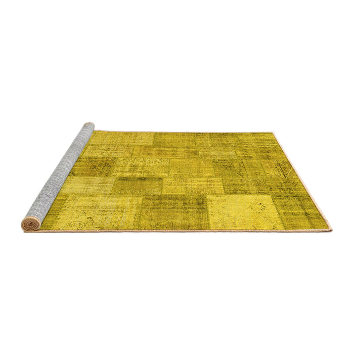 Sideview of Machine Washable Patchwork Yellow Transitional Rug, wshcon434yw