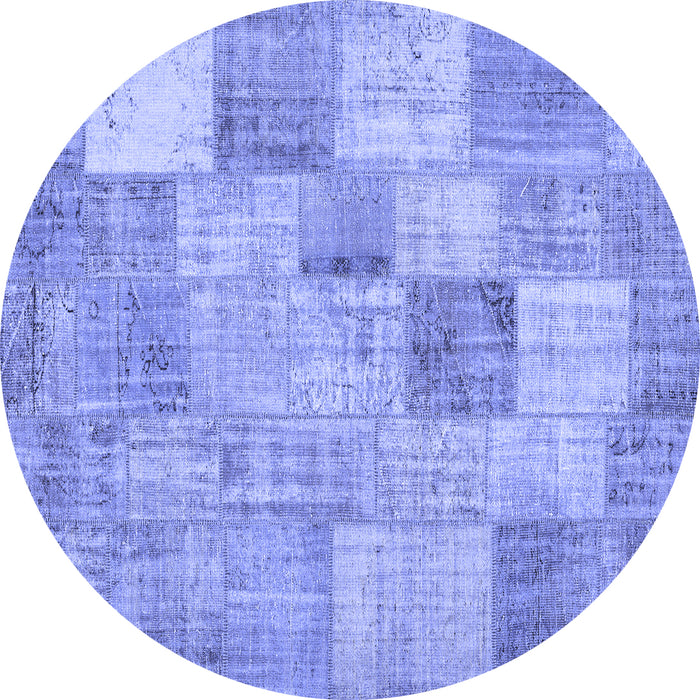 Round Patchwork Blue Transitional Rug, con434blu