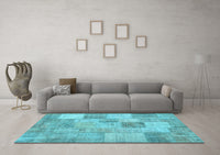 Machine Washable Patchwork Light Blue Transitional Rug, wshcon434lblu