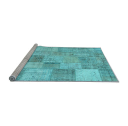 Sideview of Machine Washable Patchwork Light Blue Transitional Rug, wshcon434lblu