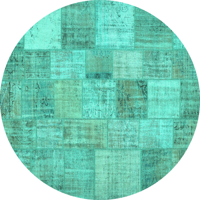 Round Patchwork Turquoise Transitional Rug, con434turq