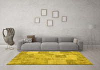 Machine Washable Patchwork Yellow Transitional Rug, wshcon434yw