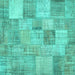 Square Machine Washable Patchwork Turquoise Transitional Area Rugs, wshcon434turq