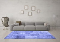 Machine Washable Patchwork Blue Transitional Rug, wshcon435blu