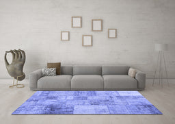 Machine Washable Patchwork Blue Transitional Rug in a Living Room, wshcon435blu