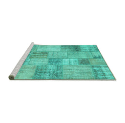 Sideview of Machine Washable Patchwork Turquoise Transitional Area Rugs, wshcon435turq