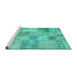 Sideview of Machine Washable Patchwork Turquoise Transitional Area Rugs, wshcon435turq