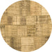 Round Machine Washable Patchwork Brown Transitional Rug, wshcon435brn