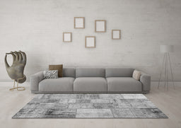 Machine Washable Patchwork Gray Transitional Rug in a Living Room,, wshcon435gry