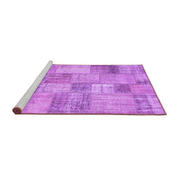 Sideview of Machine Washable Patchwork Purple Transitional Area Rugs, wshcon435pur