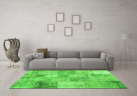 Machine Washable Patchwork Green Transitional Rug, wshcon435grn