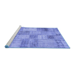 Sideview of Machine Washable Patchwork Blue Transitional Rug, wshcon435blu