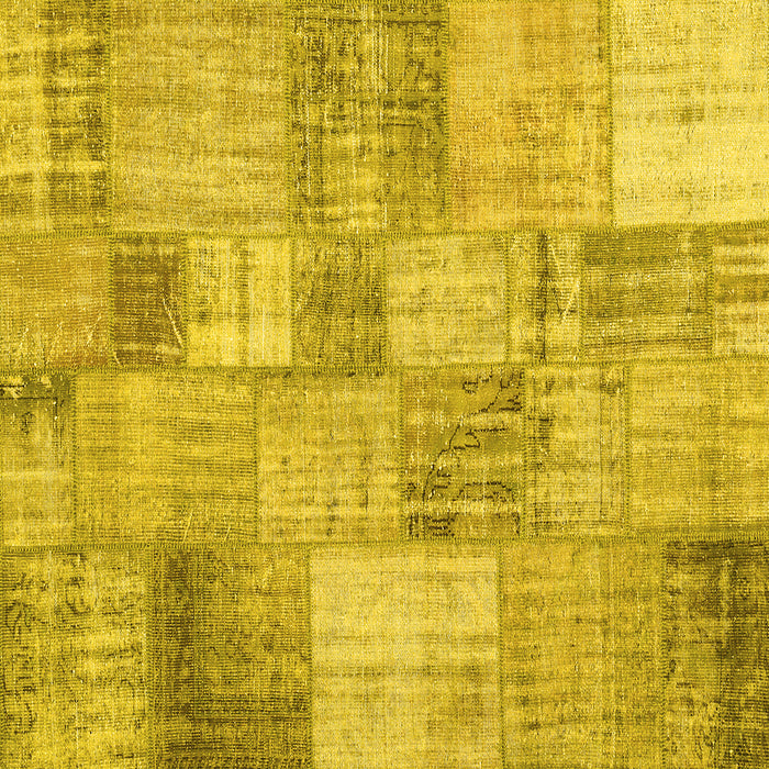 Square Machine Washable Patchwork Yellow Transitional Rug, wshcon435yw