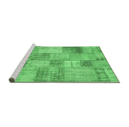 Sideview of Machine Washable Patchwork Emerald Green Transitional Area Rugs, wshcon435emgrn