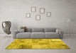 Machine Washable Patchwork Yellow Transitional Rug in a Living Room, wshcon435yw