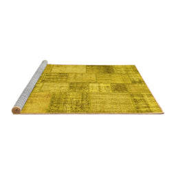 Sideview of Machine Washable Patchwork Yellow Transitional Rug, wshcon435yw