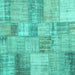 Square Machine Washable Patchwork Turquoise Transitional Area Rugs, wshcon435turq
