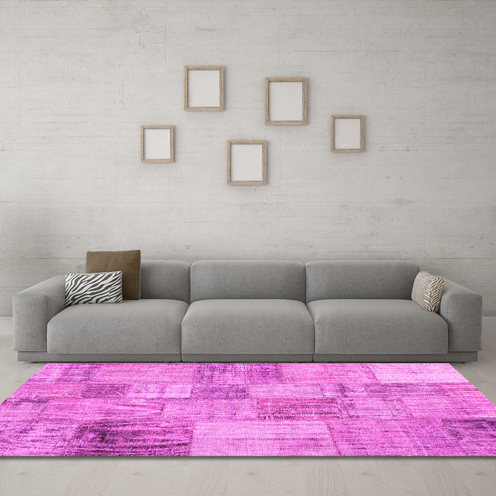 Machine Washable Patchwork Pink Transitional Rug in a Living Room, wshcon435pnk