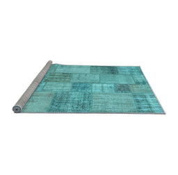 Sideview of Machine Washable Patchwork Light Blue Transitional Rug, wshcon435lblu
