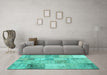 Machine Washable Patchwork Turquoise Transitional Area Rugs in a Living Room,, wshcon435turq