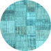 Round Patchwork Light Blue Transitional Rug, con435lblu