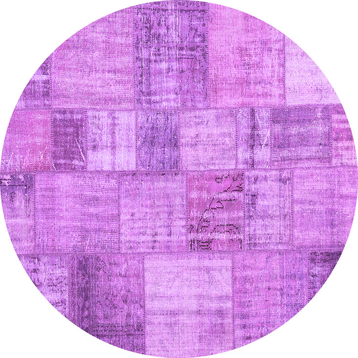 Round Machine Washable Patchwork Purple Transitional Area Rugs, wshcon435pur